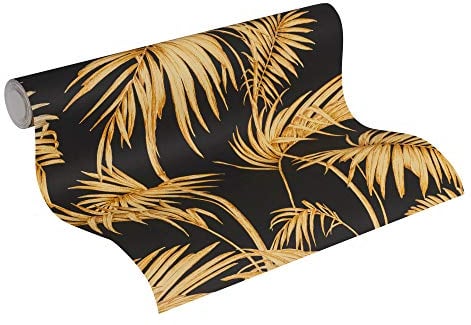 Livingwalls Palm Wallpaper Metropolitan Stories Non-Woven Lola - Paris 10.05 m x 0.53 m Gold Black Orange Made in Germany 369195 36919-5