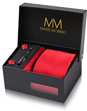 Cravate Homme Carré de champagne et mouchoirs de poche, boutons de manchette et Pinces à cravates | Coffret cadeau | Accessoires de Fete de Mariage