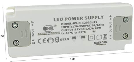 LEDLUX CV8020 Alimentatore Trasformatore CV 20W 12V 1,67A Super Slim Solo 16mm Spessore