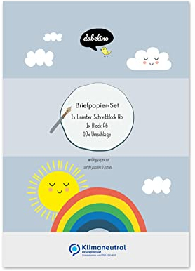 dabelino® Briefpapier Set Regenbogen für Kinder (Mädchen, Jungen): A5 Block liniert, 10 Umschläge + A6 Malblock
