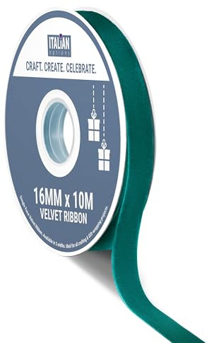 Italian Options Velvet Ribbon, Luxury, Single-Face Velvet Ribbon for Crafting, Christmas, Bows, Hair, Cakes, Weddings, Ornaments, Gift Wrapping, Flowers, 16mm x 10 Metre Roll, Vintage Teal