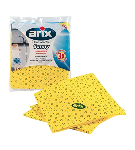 Arix | Sunny, Panno Multiuso in TNT, per Tutte le Superfici, Antibatterico, non Lascia Aloni, Panno Assorbente, per Spolverare, Pulire, Asciugare, 36x38cm - Made in Italy