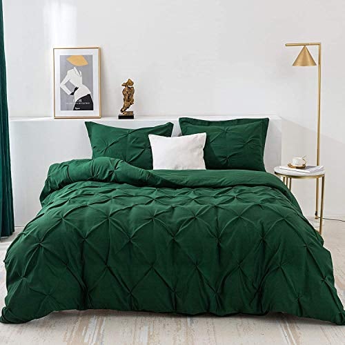 CoutureBridal Grün Dunkelgrün Bettwäsche 220x240cm Luxus Pintuck Plisseefalten Mikrofaser Wendebettwäsche Set Uni Doppelbett Bettbezug mit Reißverschluss und 2 Kissenbezug 80x80cm
