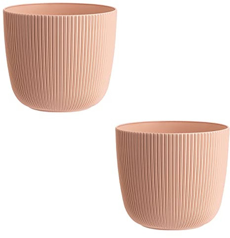 Gariella 2X apricot moderner Blumentopf mit Drainagesystem Pflanztopf-Kübel widerstandsfähig rund wetterfest Kunststoff Ø 25 cm