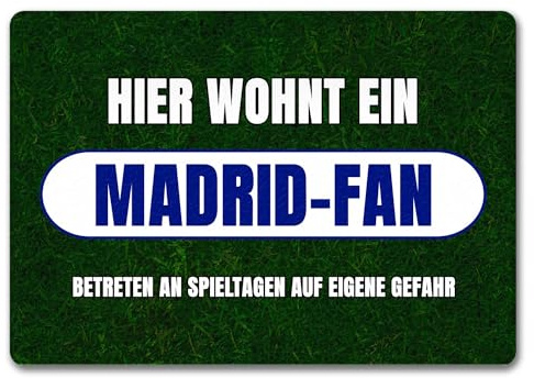 speecheese Hier wohnt EIN Madrid-Fan Fußmatte in 35x50 cm ohne Rand mit Rasenmotiv Sportfan Madrid Spanien Sport Europa