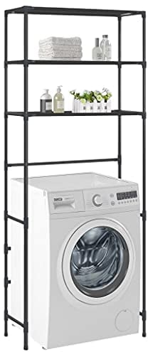 Susany Waschmaschinenschrank Waschmaschinen-Regal Badschrank Hochschrank Badregal Überbau Schrank 3 Ablagen Schwarz, 69 x 28 x 169 cm