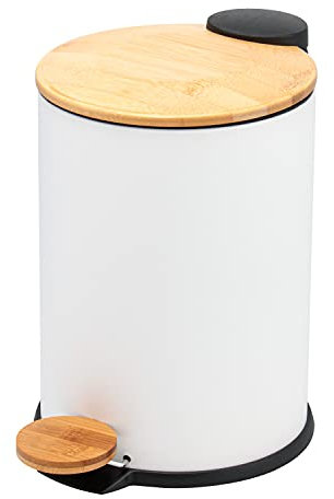 bremermann Mülleimer mit Bambus-Deckel, Bad-Abfalleimer mit Soft-Close, 3 l (Weiß)