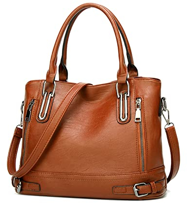 FANDARE Rétro Sac a Main Sacoche Femme Sacs Portés Epaule Cuir PU Étanche pour Achats Fête École Voyage Messenger Bags Brun