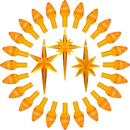 KonohaELF Keramik-Weihnachtsbaum-Ersatz-Leuchtmittel, mittelgroß, gedreht, Kunststoffklammern, Ornamente für Keramikbaum (87 Glühbirnen und 3 Sternspitzen)
