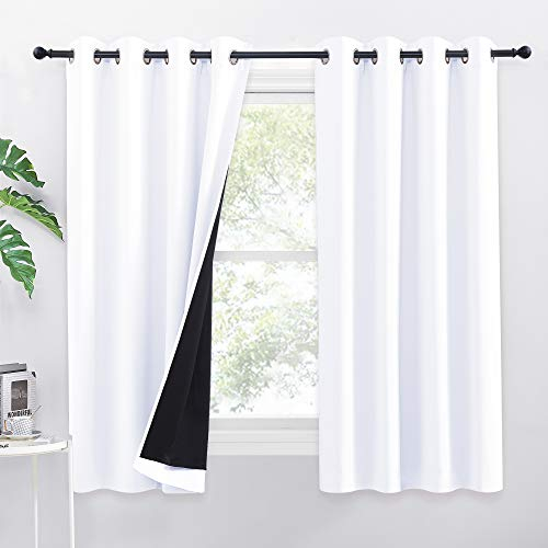 PONY DANCE Ösenvorhang Weiß Blickdicht 2er Set Gardinen mit Ösen H 160 x B 140 cm Doppellagige Verdunklungsgardine Schlafzimmer Vorhänge Lichtundurchlässig Thermogardine gegen Hitze
