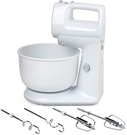 PROGRESS EK4744P Electric Twin Hand & Stand Mixer with Rotating Mixing Bowl, Dual Function, 5 Speed Settings, Slip Resistant Feet, 3.8 Litre Capacity, 300 W, White