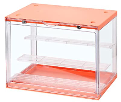 S.I.C SIC Clear Acrylic Display Case Multi-Tier for Lego Collection, Figures, Models; Gadget Display Box, Action Figure Collector Organizer; Dust Cover (1, Orange)