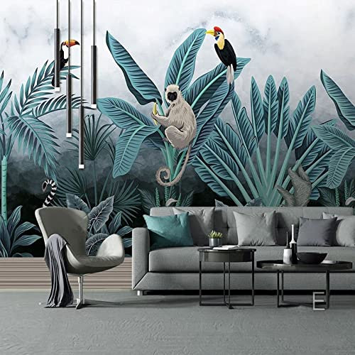 Vlies Tapeten Wandtapete Benutzerdefinierte 3D-Tapete Moderne Handgemalte Tropische Regenwaldtiere Pflanzen Fototapeten Wohnzimmer Tv Sofa Schlafzimmer Fresko, 350 X 245 Cm Dekoration Jugendstil Sch
