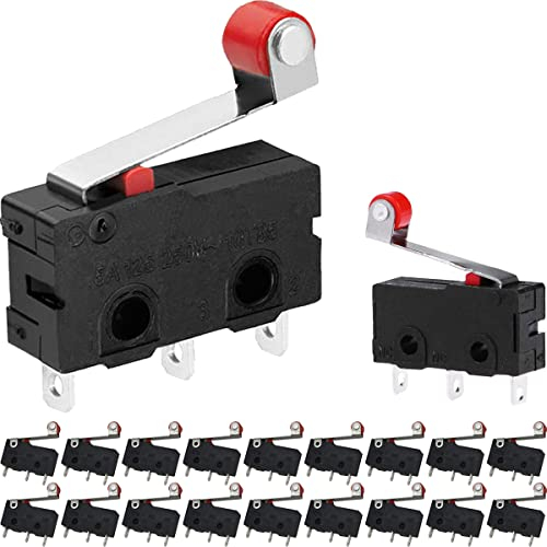 DAOKAI Mikroschalter Endschalter mit Rollenhebel Arm 3 Pins Mini Miniatur Schalter 5 A 125 V / 250 V für verschiedene industrielle Automatisierungsgeräte(20 STÜCKE)