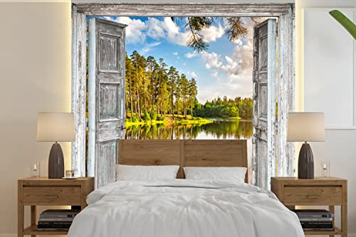Selbstklebend Tapete Wandpapier Wandaufkleber Fototapete Tapeten Wanddeko 300x300 cm Wasser - Landschaft - Fenster - Aussicht