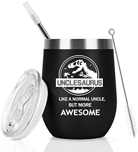 Livole Uncle Christmas Gifts from Nephew, Niece, Birthday Gifts for Uncle, UNC, Men, Unclesaurus Mugs, Secret Santa Presents, 12oz Double-Wall Wine Tumbler, 350ml Travel Coffee Mug, Black