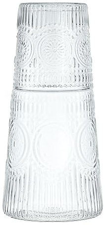 RockTrend Carafe à eau de chevet rétro en verre avec gobelet, pichet et tasse – Ambre
