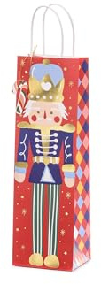 PartyDeco 2 Christmas Nutcracker Bottle Gift Bags, Wine Gift Bags, Gift Bag For Bottles, Red Bag, Nutcracker Christmas Bag