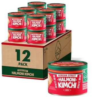 [Korean Street] Halmoni Canned Kimchi (160g x 12)- Koreanisch fermentierter Kimchi, Ohne MSG oder Künstliche Konservierungsstoffe, Authentischer Geschmack nach Großmutters Rezept