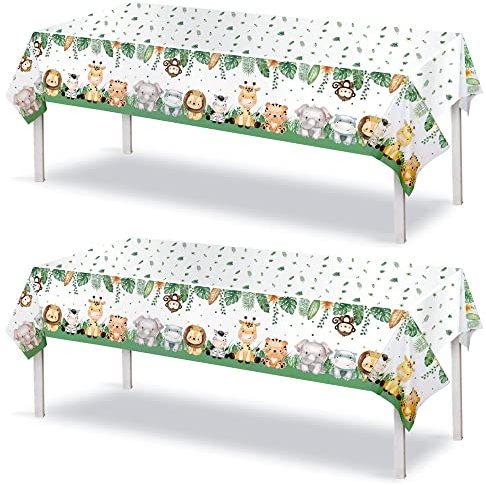 2 Stück Tischdecke Geburtstag Dschungel Tischdecke Kindergeburtstag Wasserdicht Tischtuch für Kindergeburtstag Party Babyparty Deko Junge Mädchen (137 x 274 cm)