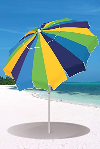 Rio Brands Strandschirm mit Sandanker und Tragetasche, 20 Paneele, 2,1 m, Mehrfarbig