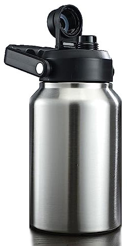 Gteller 64oz 128oz Wide Mouth Insulated Vacuum Water Bottle Jug with Handle, Gallon Stainless Steel Ice Bucket Travel Mug Large Sports Canteen (Stainless Steel, 64oz)