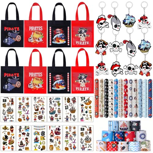vamei Piraten party Mitgebsel Kindergeburtstag Junge mit Piraten Slap Armbänder Schlüsselanhänger Piraten Thema Non Woven Taschen für Give Aways Kindergeburtstag Kinder