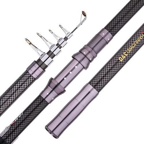 ELTOX Angelrute,Teleskopruten Teleskop tragbarer Rotationsfischen 2. 4m, 2,7 m, 3,6 m, 3,9 m, 4,5m Angelrute Reise Meer Boot Felsen Angelrute Karpfen Fanggeräte (Color : Light Grey, Size : 3.9m)