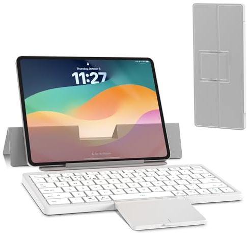 Cooper Nomad Travel Keyboard with Trackpad | Full-Size Keys, Foldable Cover Stand, Multi-Device Compatibility for iPadOS, iOS, Android, Windows | Portable, Bluetooth Wireless Keyboard Touchpad (White)