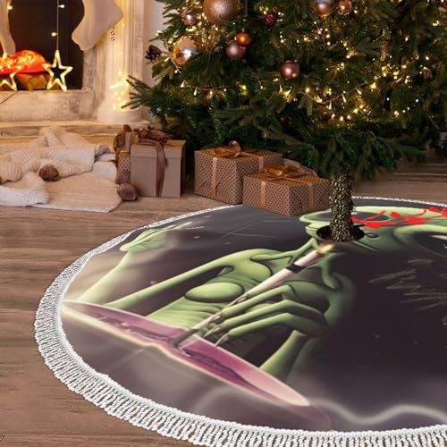 91,4 cm Weihnachtsbaumrock mit Quaste Alien Smoke Weihnachtsbaum Röcke Quaste Baummatte Ornament für Zuhause Innen Außen Zimmer Urlaub Dekor