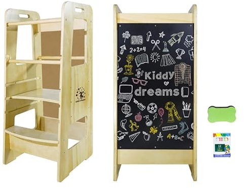 Kiddy dreams Lernturm Lernstuhl Kinderstuhl Küche Helper Learning Tower Kindertritt Montessori-Turm, mit Tafel