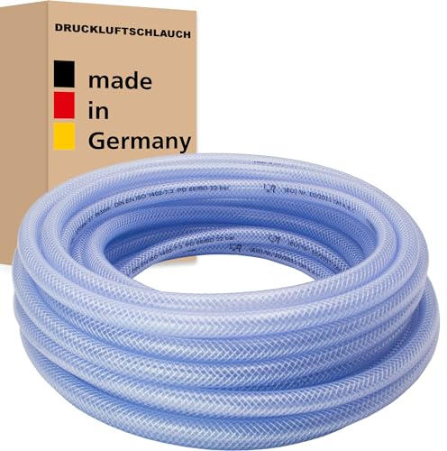 Druckluftschlauch Transparent Druckschlauch Luftschlauch Lebensmittelschlauch Gewebeschlauch Kompressorschlauch Wasserschlauch - Made in Germany (25 x 4 mm (1), 10 m)
