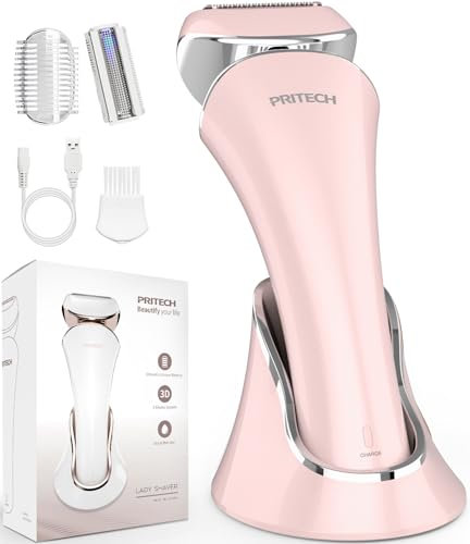 Elektrischer Rasierer für Frauen, Damenrasierer, Bikini-Trimmer, Körperhaarentfernung für Beine und Achselhöhlen, schmerzlos, kabellos, wiederaufladbar, nass und trocken (Rosa)