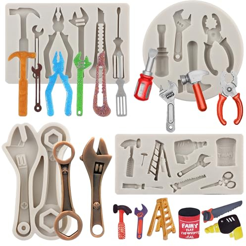 MYPRACS Set di 4 stampi in silicone a forma di chiave inglese per decorare torte, cupcake, zucchero, caramelle, cioccolato, argilla polimerica, pasta di gomma, set da 4