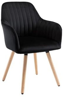 Vente-unique - Chaise avec accoudoirs en Velours et Pieds Bois de hêtre - Noir - Eleana - Salle à Manger