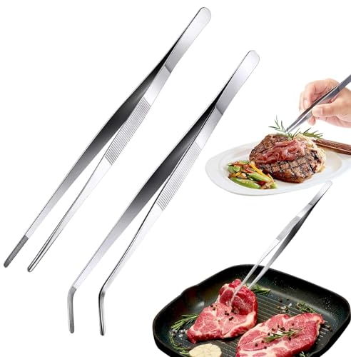 VZXQX 2 Pezzi Pinze da Cucina 20 cm, Pinza Cucina Acciaio Professionali Pinze Cucina Chef Pinze per Alimenti, Pinzette da Cucina in acciaio inox per Decorare, Bistecche, Barbecue, Cucinare, Spaghetti