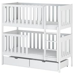 RC ROOM COLOREE for kids Etagenbett David 2-Sitzer 90 x 200 cm natur mit Sicherheitsbarrieren und 2 Schubladen