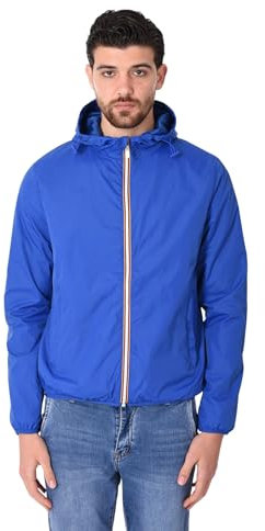 Giubbotto Uomo Estivo con Cappuccio Giacca a Vento Impermeabile Leggera (IT, Testo, M, Regular, Regular, Blu Cobalto)