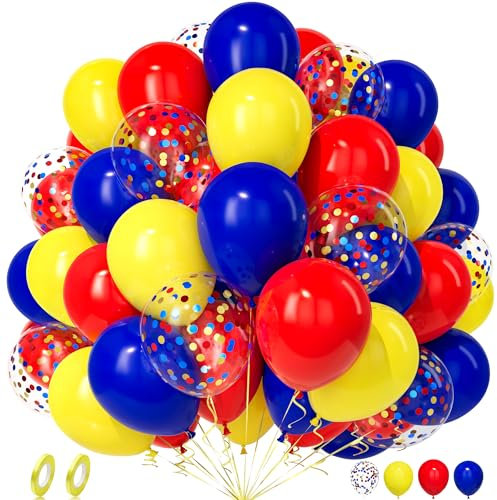 Unisun Luftballons Rot Gelb Blau, 50 Stück Ballons Dunkelblau Rot Gelb Konfetti Luftballon Junge Männer Kind Geburtstag Jubiläum Hochzeit Verlobung Abschlussfeier Carnival Zirkus Party Dekoration