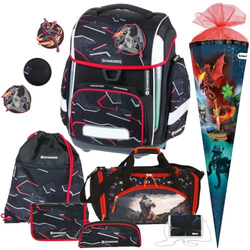 Generisch Schneiders Ergolite Schulranzen-Set für Jungen (11 TLG. mit Sporttasche und Schultüte, Dragon Hero)