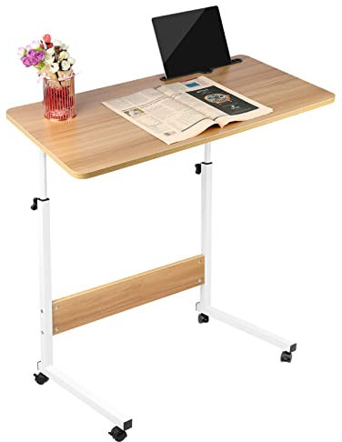 Chleby Petit Bureau à roulettes avec Fente pour Carte pour Ordinateur avec roulettes, Table d'appoint réglable en Hauteur pour Chambre, Salon et Chambre d'enfant