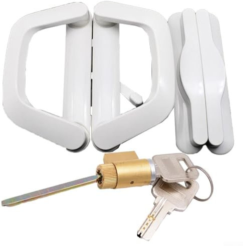 HpLive Kit de poignée de porte coulissante blanche avec clé, en alliage de zinc et verre