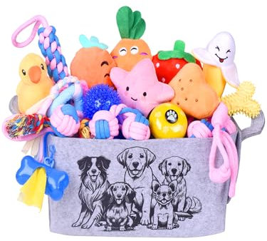 LUNEKUCK 25 Pack Puppy Toys Set for Small & Medium Dogs - Puppy Rope Toys - Chew, Teething, and Squeaky Dog Toys with Storage Box for Stress Relief Playing and Training