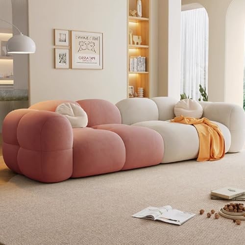 Divano Boucle Cloud, comodo divano sherpa con seduta profonda, comodi divani marshmallow per piccoli spazi, camera da letto, appartamento, ufficio, rosa, 2-2,1 m