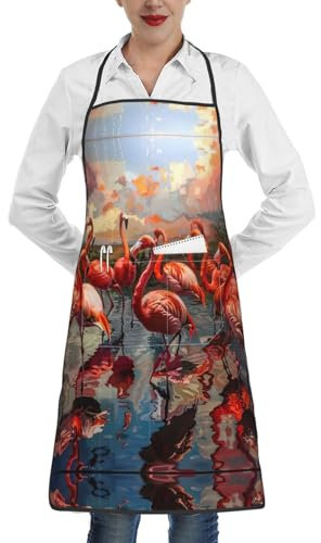 Tnnutp - Delantal de cocina con bolsillo, diseño de flamencos, color blanco, blanco, Talla única