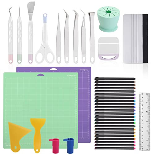 Kit d'Accessoires Ultime pour Cricut Maker & Explore Air – Comprend Outils de Vinyle, Kit de Weeding, Grattoir, Spatule, Collecteur, Tapis de Découpe, Règle & Stylos Fins