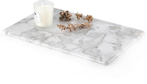 Cahzfie Luxuriöse Afrika Naturmarmor Badezimmer Tablett, Marmortablett, Kerzentablett, Schmuckablage, Deko Tablett für Küchenspüle, Badezimmer, Arbeitsplatte, Schwämme, Kosmetik (Bianco Palomino)