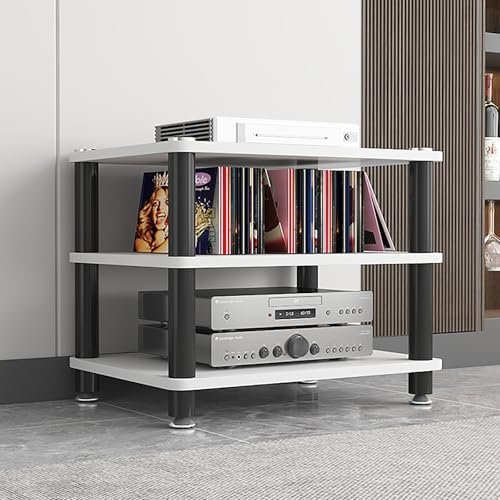 Hifi Rack Aus Holz & Stahl,Hifi Rack Plattenregal Phonoschrank,Hifi Schrank,Phonoschrank,Hifi Möbel Rack Phono Turm,Beweglicher Medienständer For Das Wohnzimmer,4-Stufiger Audio-Medienständer(White,H5
