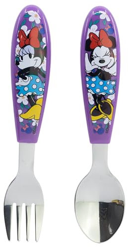 Set de 2 couverts pour enfants en acier inoxydable composé d'une fourchette et d'une cuillère Minnie