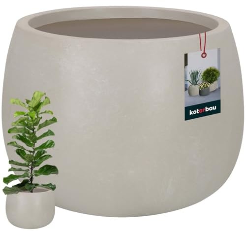 KOTARBAU® Blumentopf rund, Pflanzkübel für Zimmerpflanzen ⌀ 33 cm | Orchideentopf, 23 cm hoch, Pflanzschale für Draußen & Drinnen, Übertopf Betonoptik, Blumentöpfe aus Fibreclay, Beige